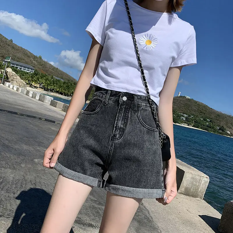 Women Roll-up Denim Shorts High Waist Casual Loose Summer 2022 - Image 5
