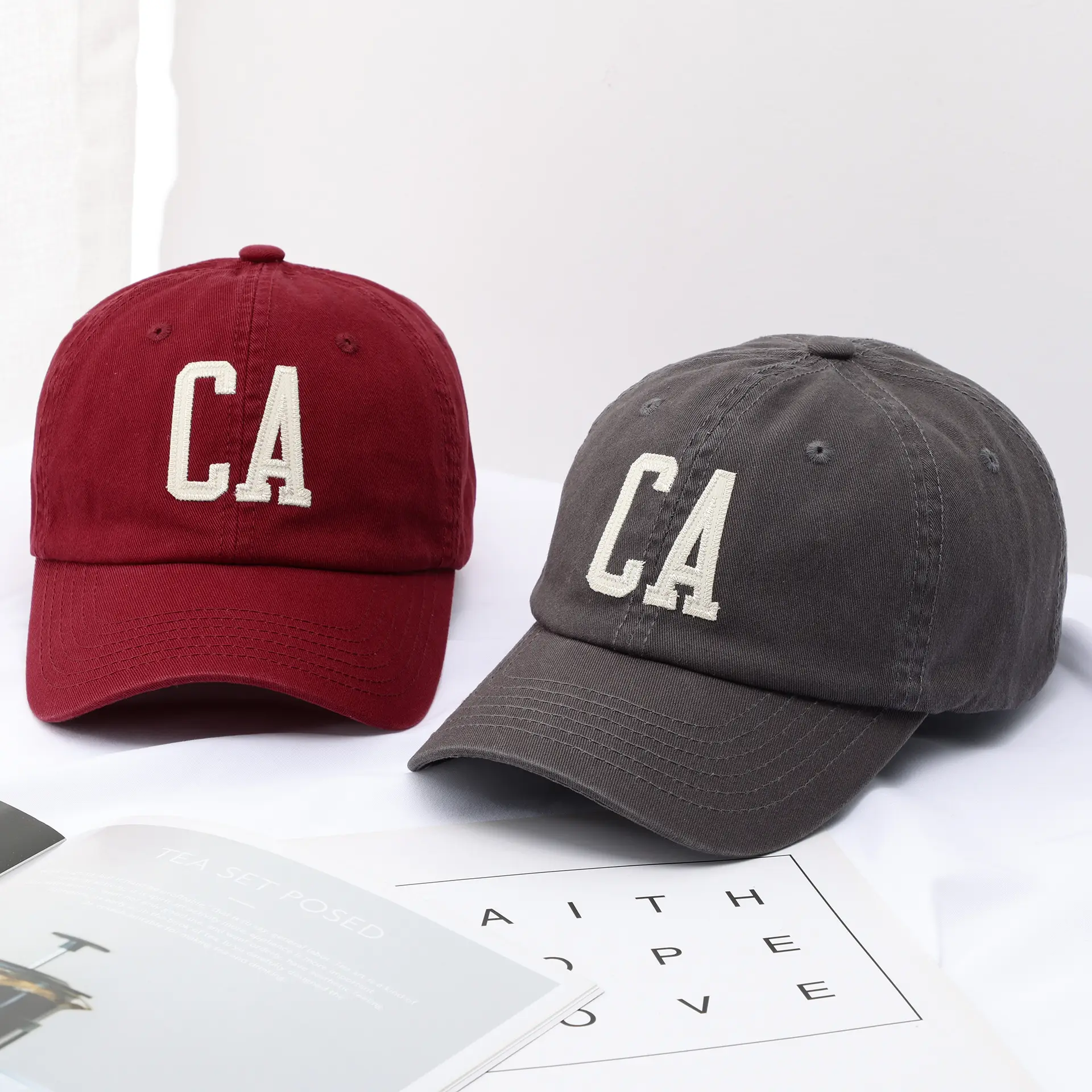CA Letter Baseball Cap Red Black Women