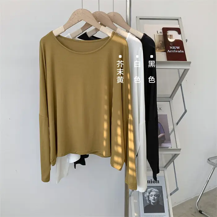 Women's Long Sleeve Solid Color Crewneck T-Shirt — feature 4