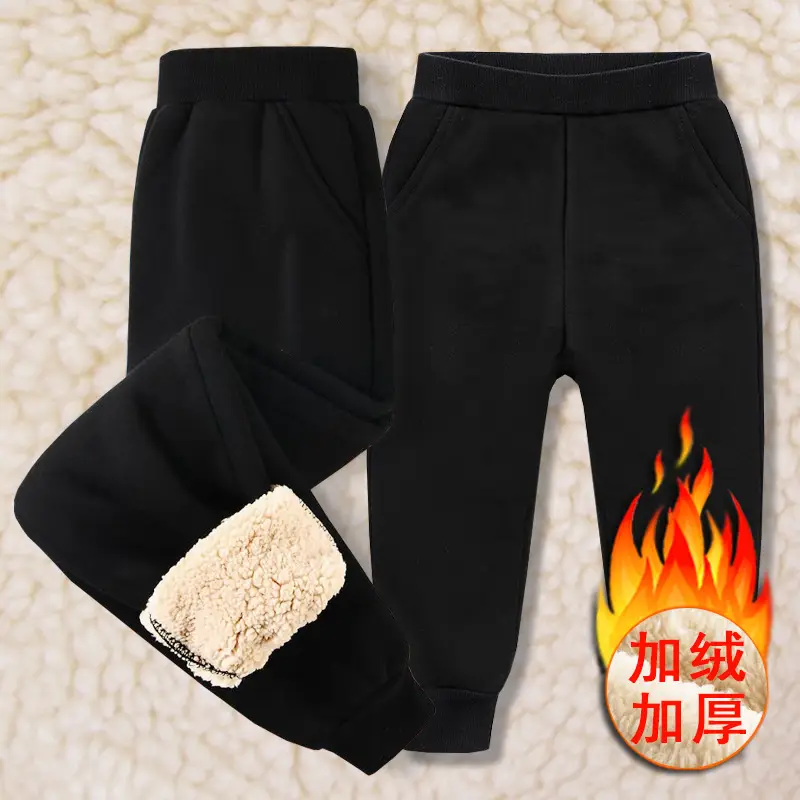 Children's Fleece Lined Lamb Pants Grey Warm Solid Color - Image 4