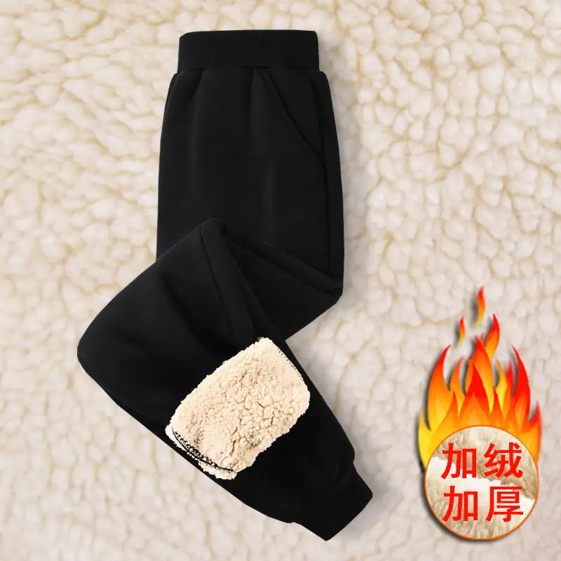 Children's Fleece Lined Lamb Pants Grey Warm Solid Color - Image 2