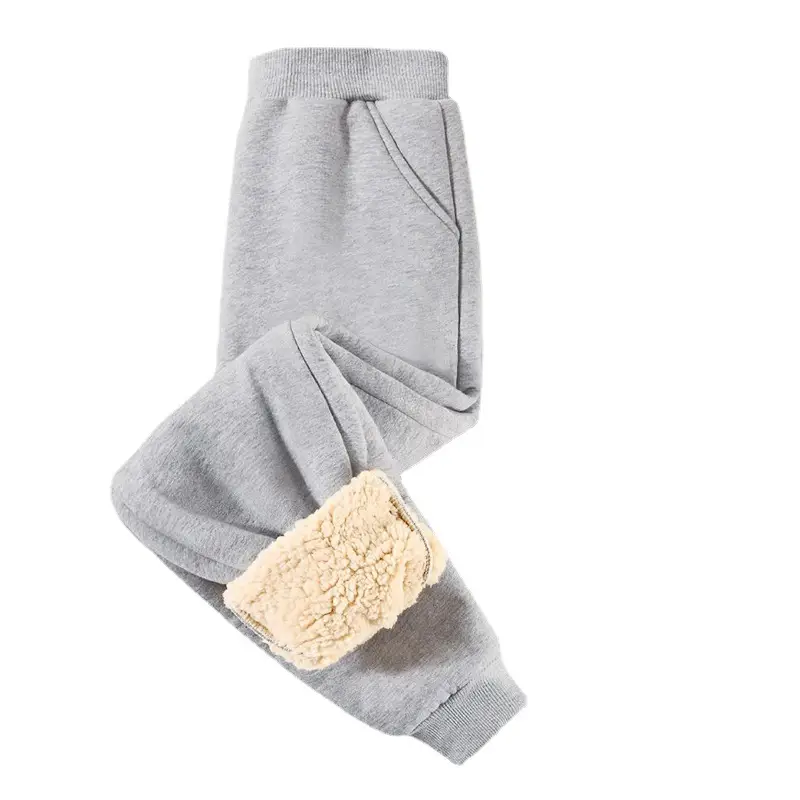 Children's Fleece Lined Lamb Pants Grey Warm Solid Color - Image 6
