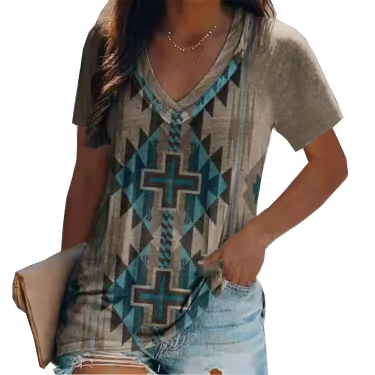 Women's 2022 V-Neck Printed T-Shirt Shorts Set - Image 18