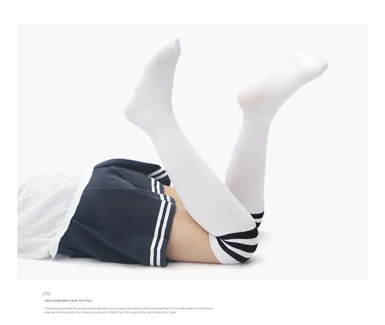 Children's Over-the-Knee Stockings White Striped High Socks — feature 5