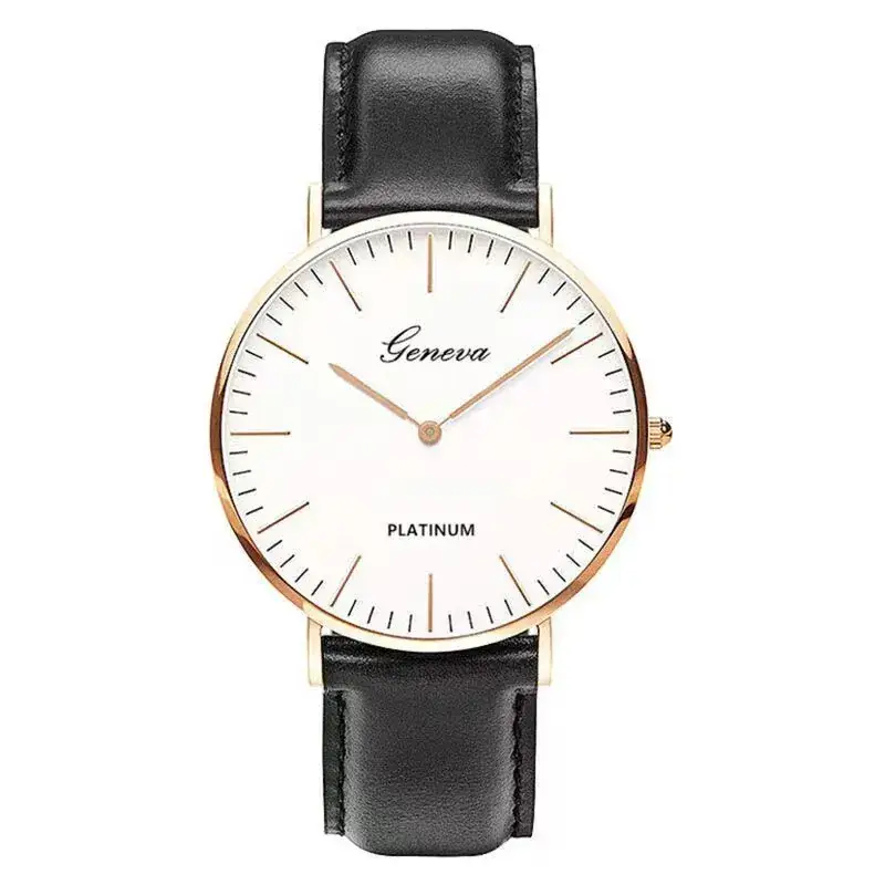 Korean-style Ultra-thin Couple Watch Genuine Leather Multicolor Strap - Image 5