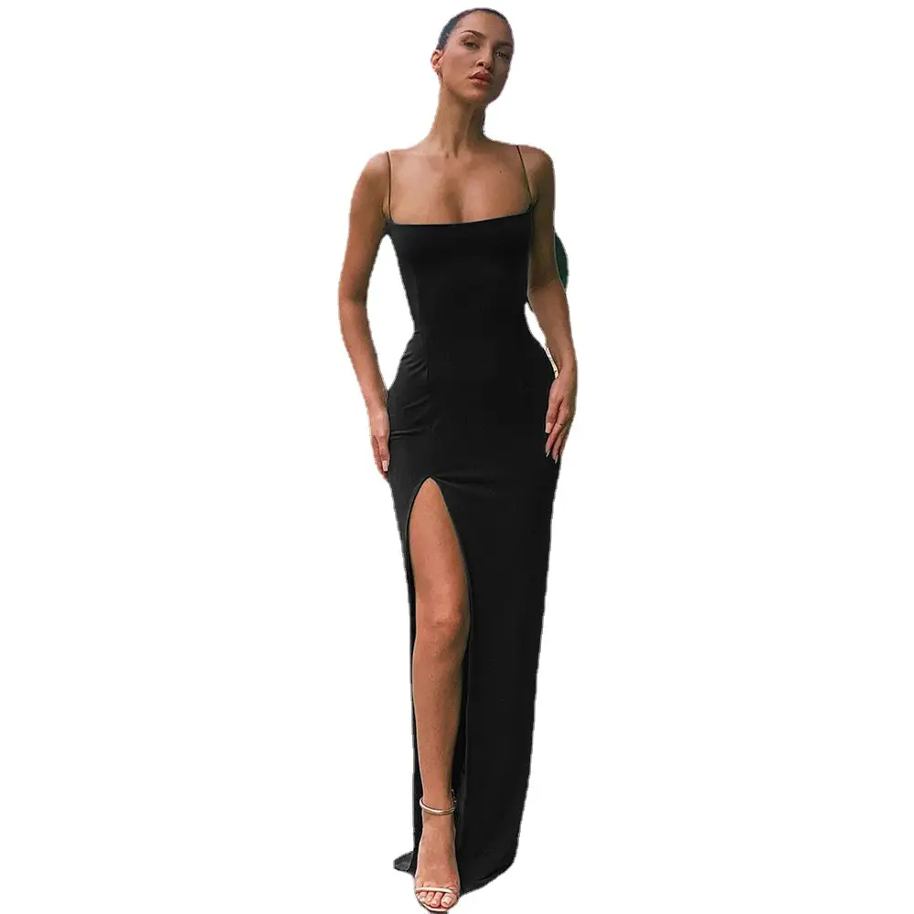 Red Slim Fit Off-Neck Split Dress for Women - Image 6