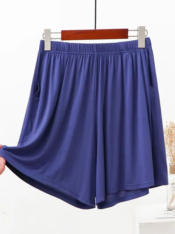 Women's Blue Modal Shorts High Waist Loose Fit - Image 13