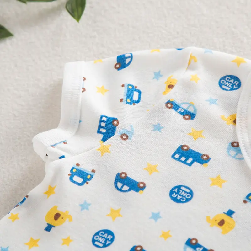Car Print Boys T-Shirt White Short Sleeve Cotton