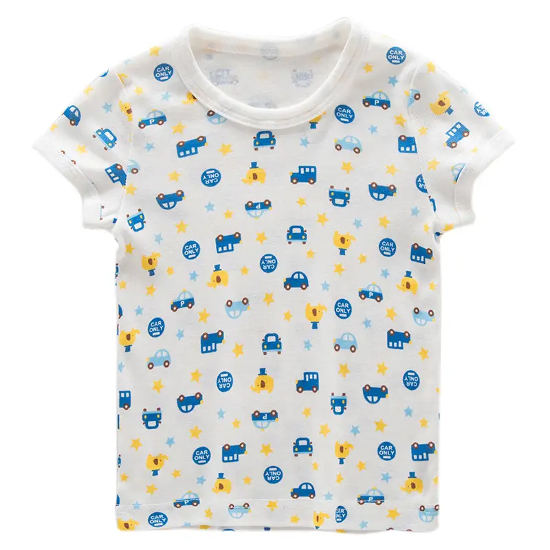 Car Print Boys T-Shirt White Short Sleeve Cotton
