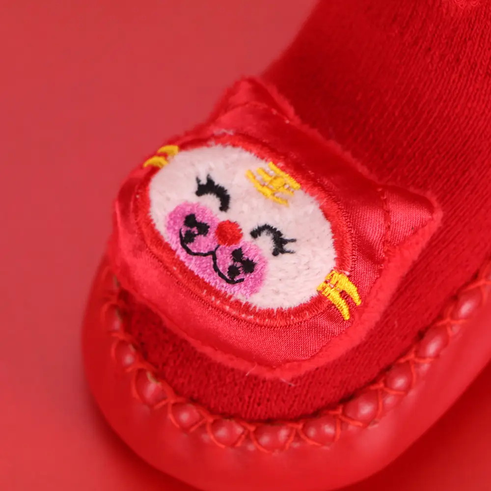 Red Terry Wool Baby Floor Socks for Kids Winter New Year