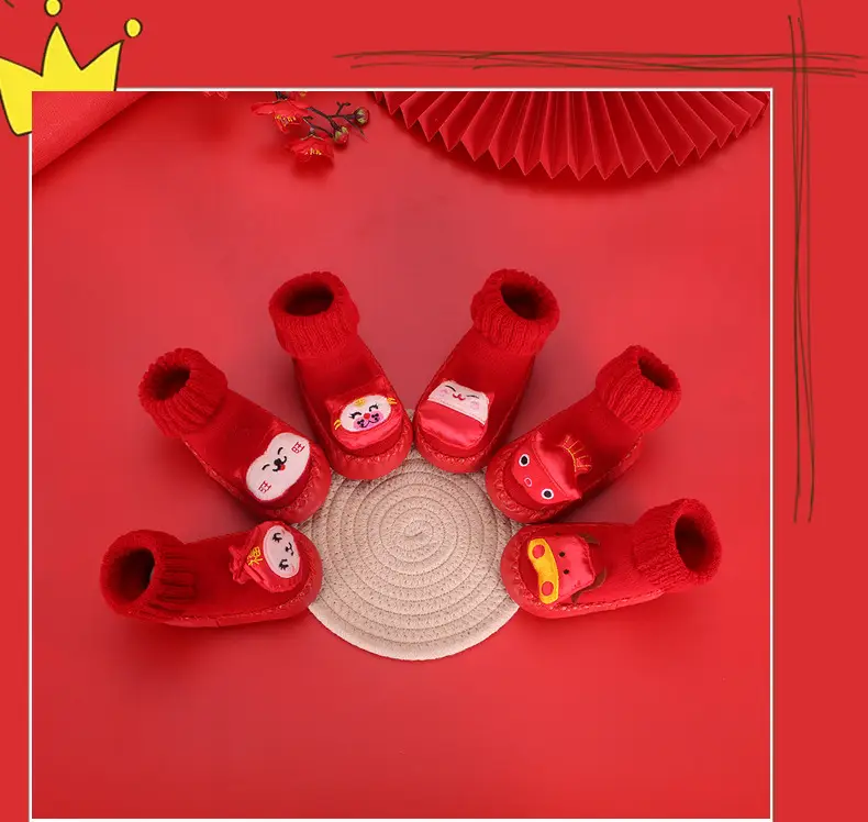 Red Terry Wool Baby Floor Socks for Kids Winter New Year — feature 10