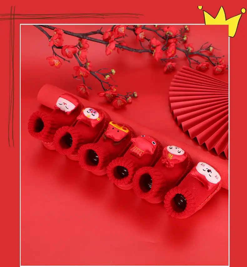Red Terry Wool Baby Floor Socks for Kids Winter New Year — feature 11
