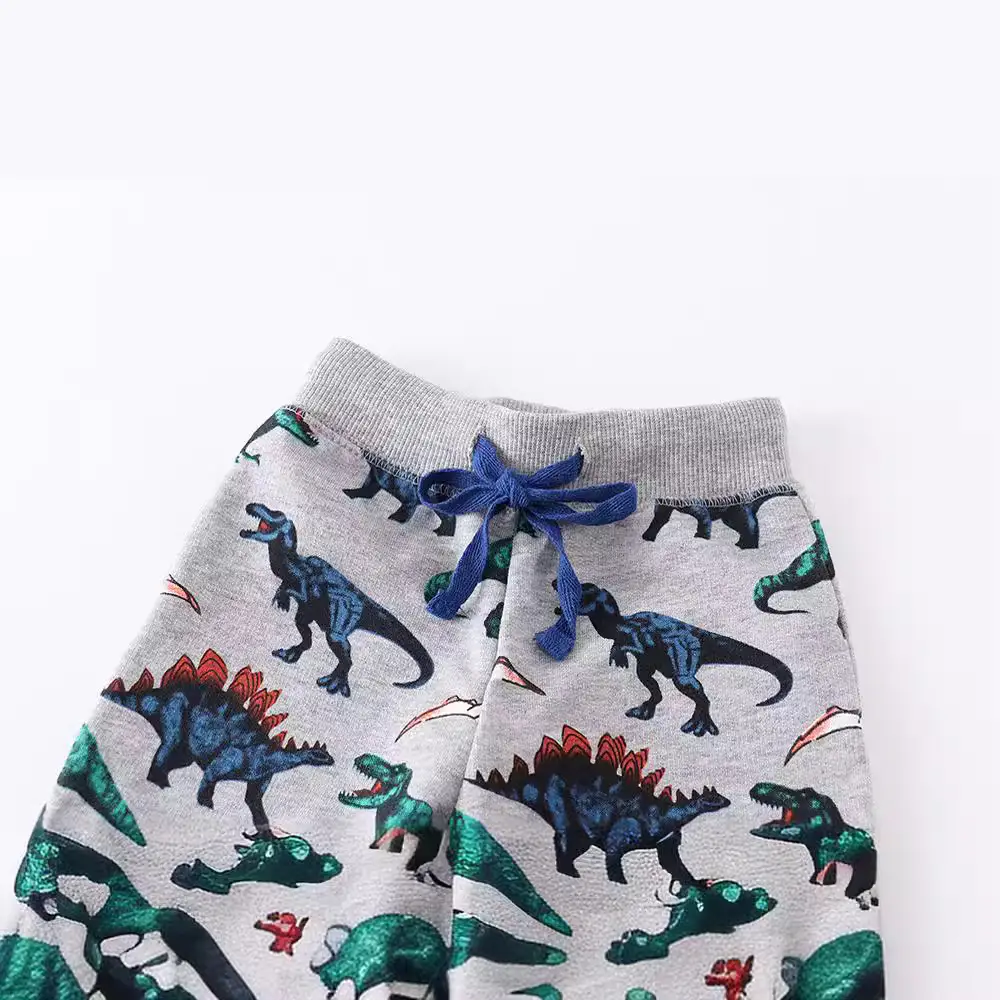 Children's Dinosaur Printed Cotton Pants Grey Medium to Large