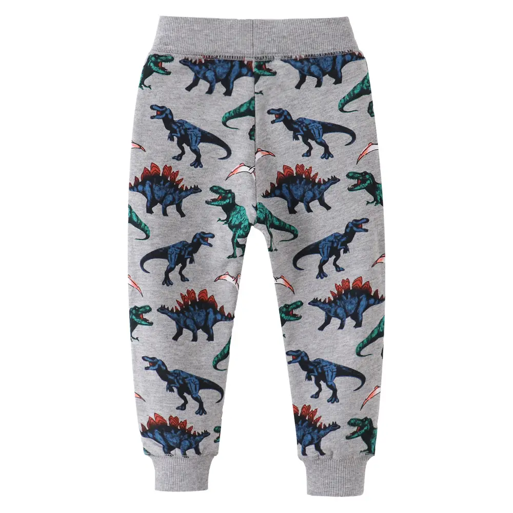 Children's Dinosaur Printed Cotton Pants Grey Medium to Large