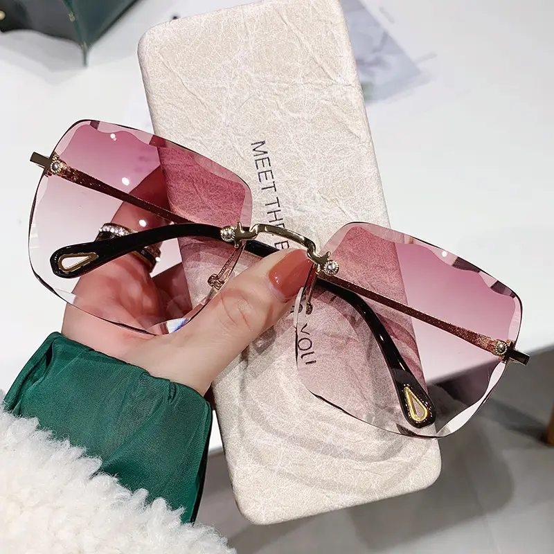 Women Frameless Sunglasses Brown Gradient Travel Driving Wholesale - Image 9