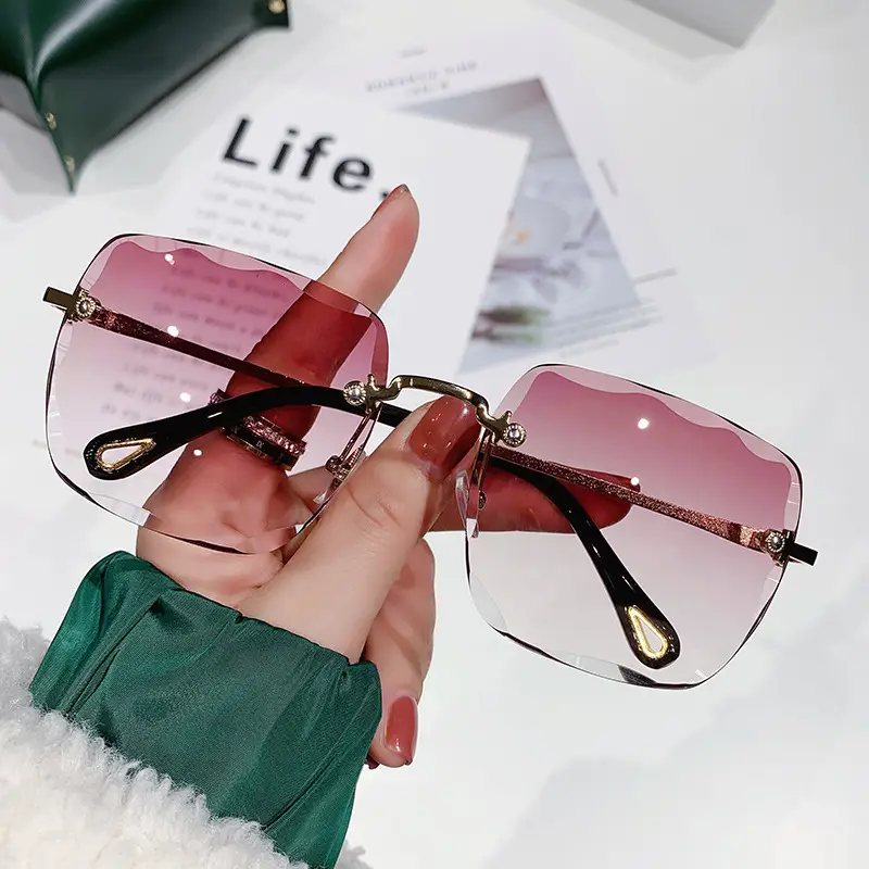 Women Frameless Sunglasses Brown Gradient Travel Driving Wholesale - Image 2