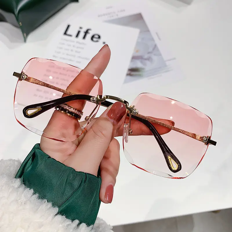 Women Frameless Sunglasses Brown Gradient Travel Driving Wholesale - Image 3