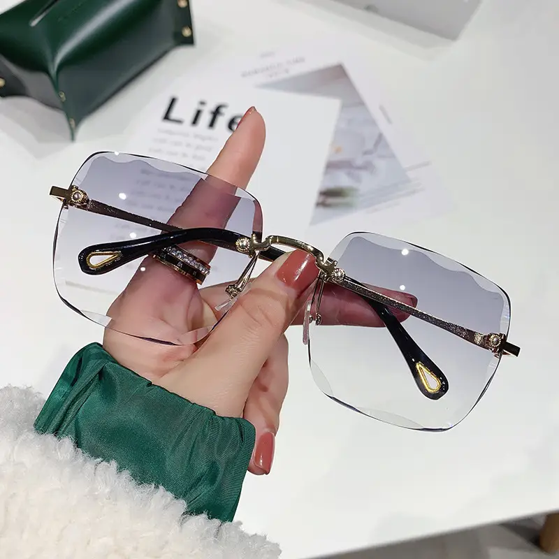Women Frameless Sunglasses Brown Gradient Travel Driving Wholesale - Image 5