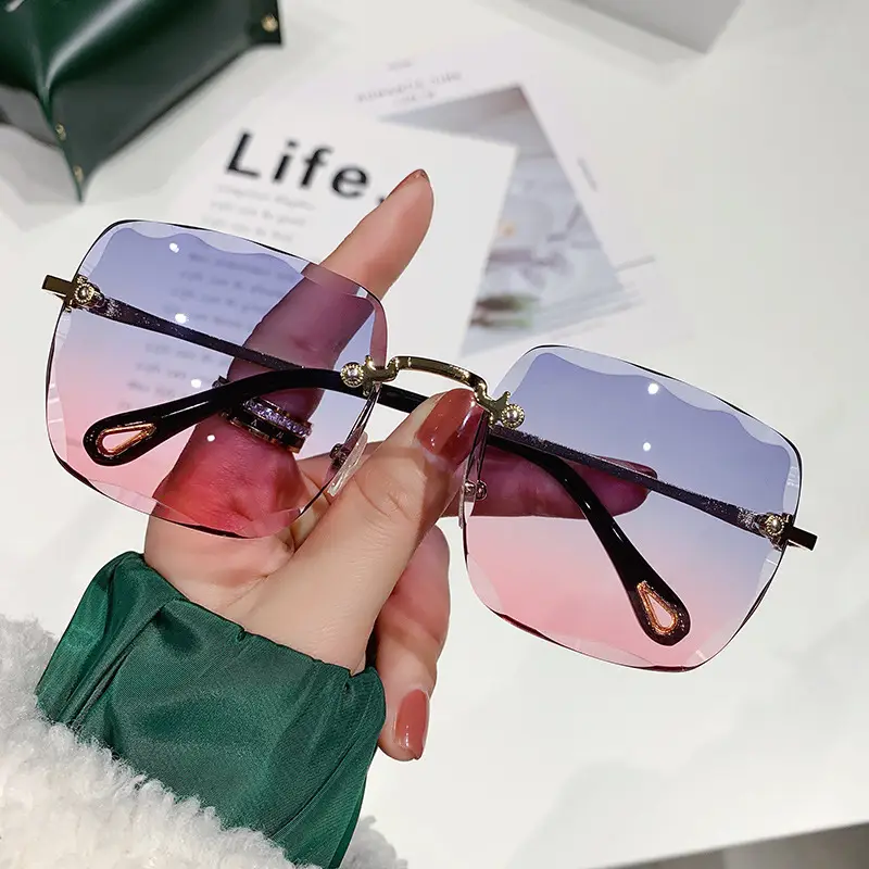 Women Frameless Sunglasses Brown Gradient Travel Driving Wholesale - Image 6