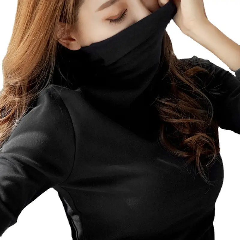 Women's Thin Velvet Turtleneck Long Sleeve Black - Image 9