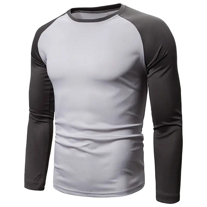 Men's Long Sleeve Color-Blocked T-Shirt Black Red White Grey - Image 3