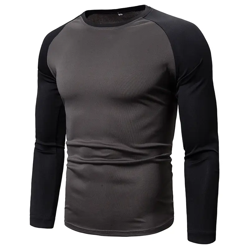 Men's Long Sleeve Color-Blocked T-Shirt Black Red White Grey - Image 4