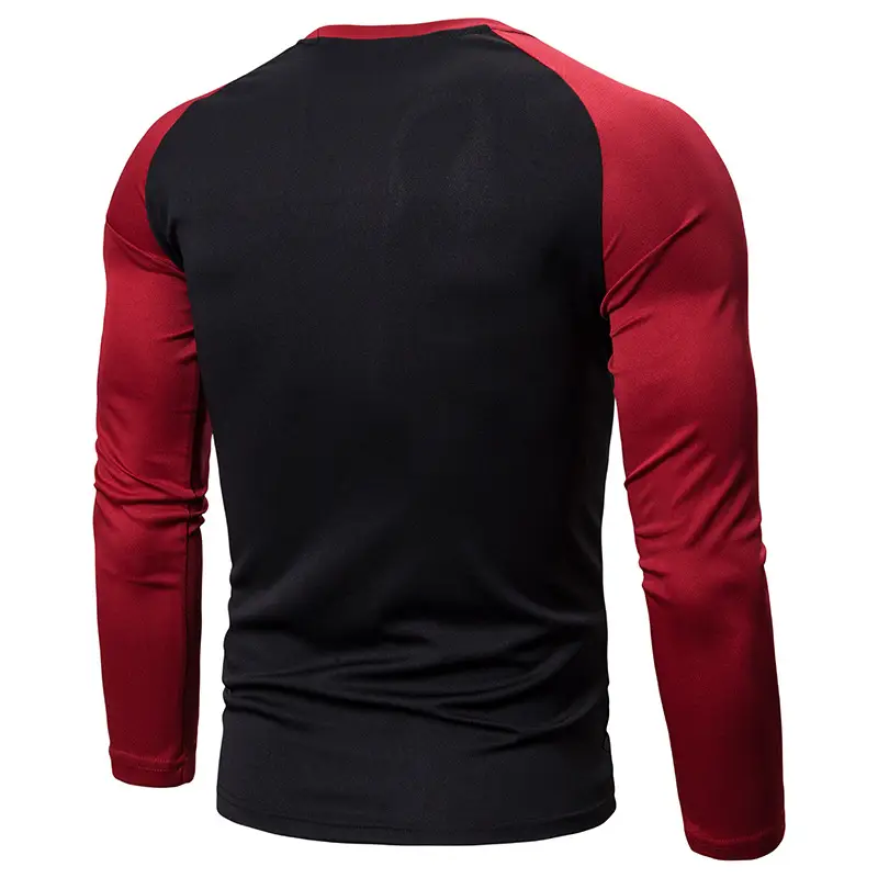 Men's Long Sleeve Color-Blocked T-Shirt Black Red White Grey — feature 10