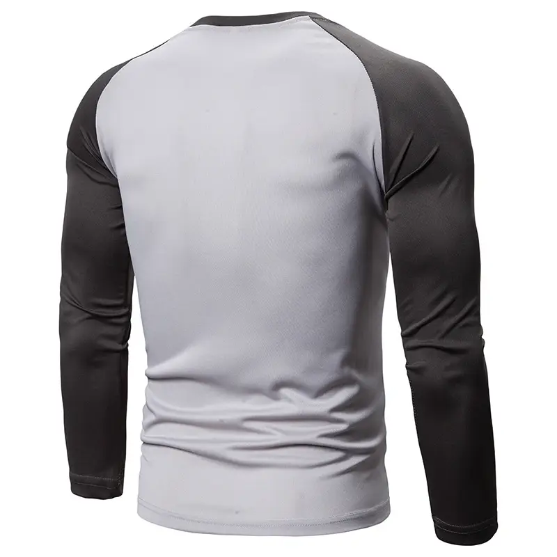Men's Long Sleeve Color-Blocked T-Shirt Black Red White Grey — feature 4