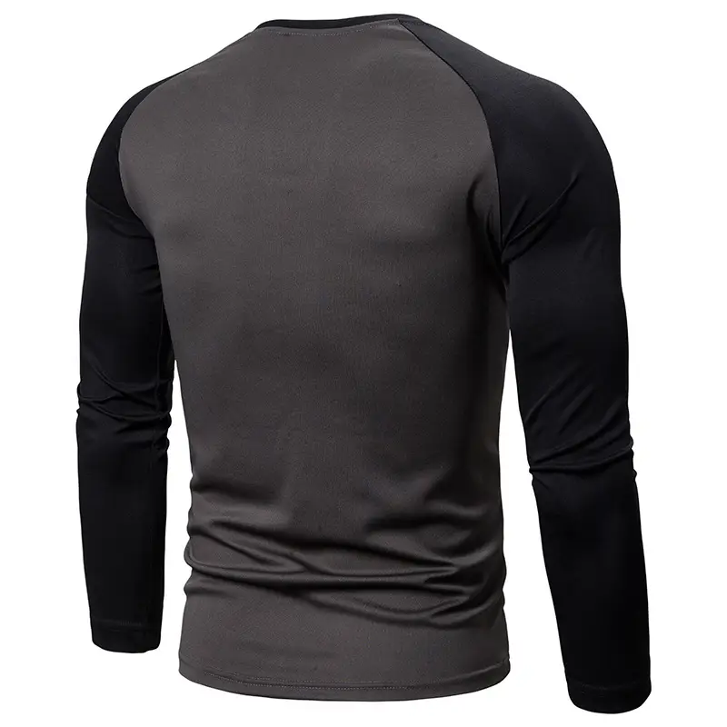 Men's Long Sleeve Color-Blocked T-Shirt Black Red White Grey — feature 8