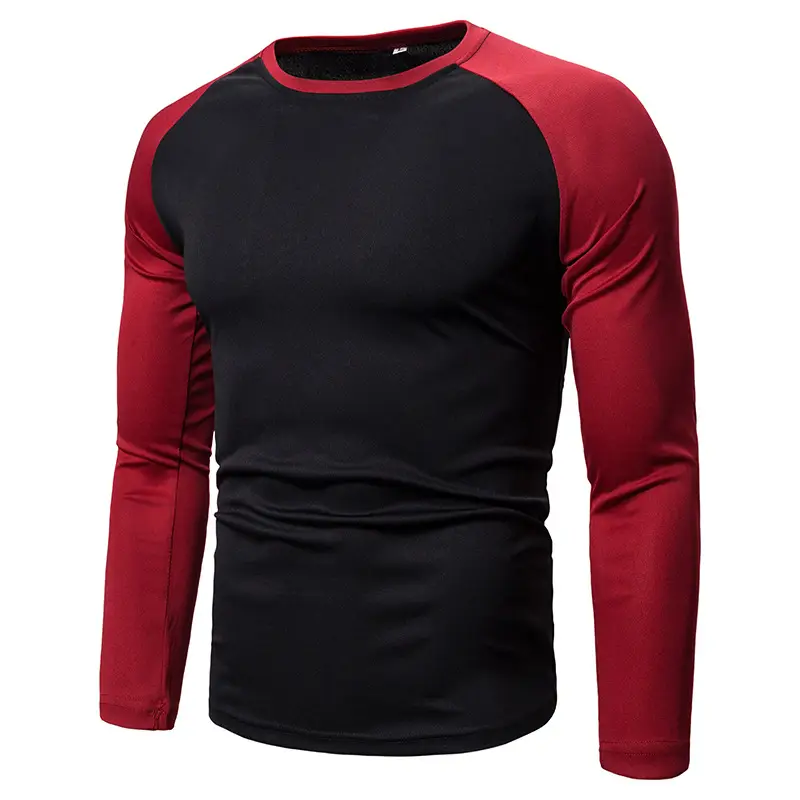 Men's Long Sleeve Color-Blocked T-Shirt Black Red White Grey - Image 2