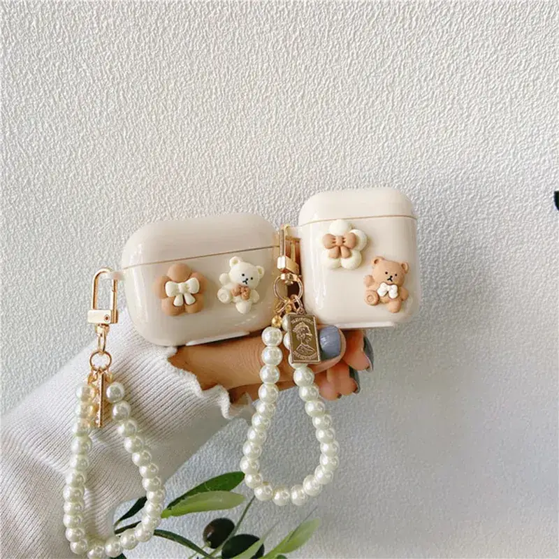 Korean Ins Bluetooth Headphone Case with Pearl Chain