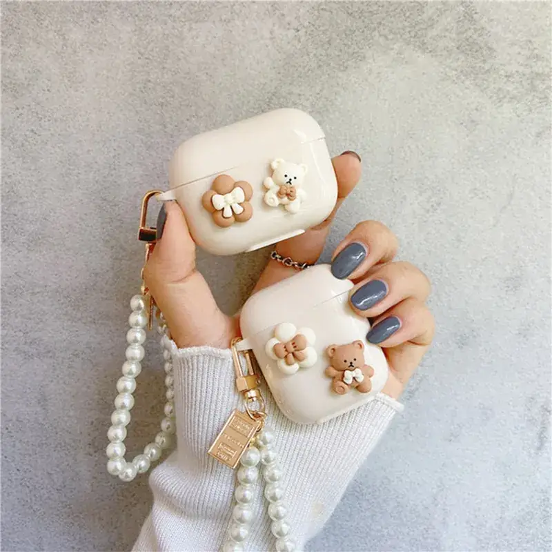 Korean Ins Bluetooth Headphone Case with Pearl Chain