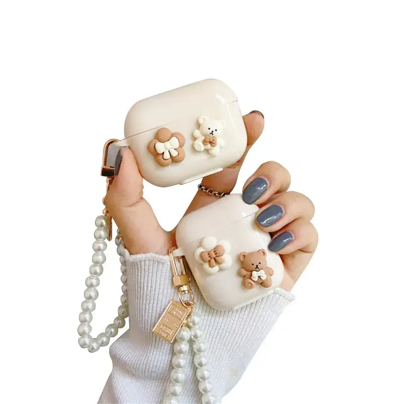 Korean Ins Bluetooth Headphone Case with Pearl Chain