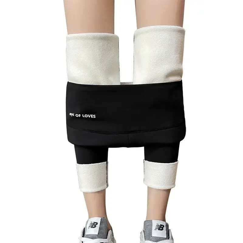 Women Wool Lined High Waist Yoga Leggings Black