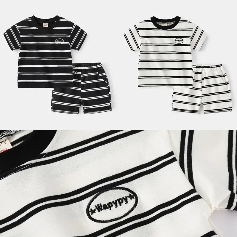 Children Striped T-Shirt & Shorts Set 2024 Korean Style - Image 4