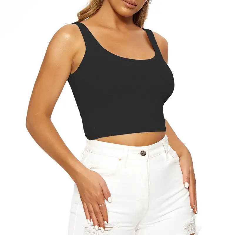 Women's 2025 Summer Slim Ribbed Vest Black - Image 5