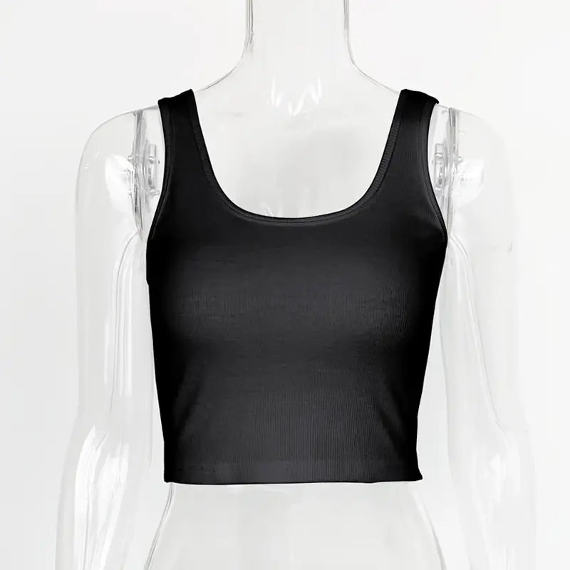 Women's 2025 Summer Slim Ribbed Vest Black - Image 2