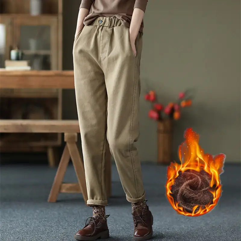 Women's Black Velvet Padded Harem Pants Winter Warm - Image 6