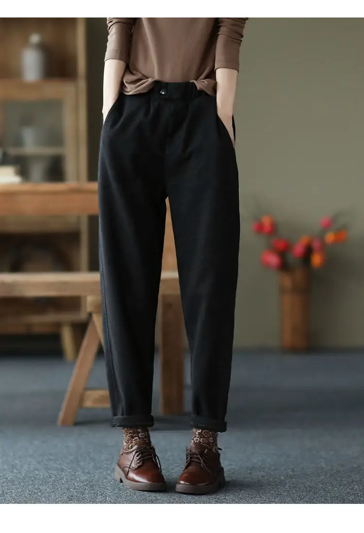 Women's Black Velvet Padded Harem Pants Winter Warm — feature 10