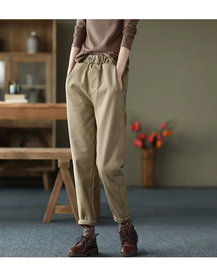 Women's Black Velvet Padded Harem Pants Winter Warm — feature 6