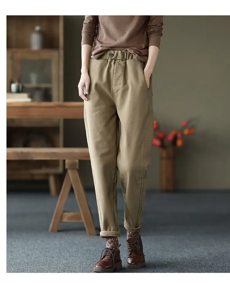 Women's Black Velvet Padded Harem Pants Winter Warm — feature 7