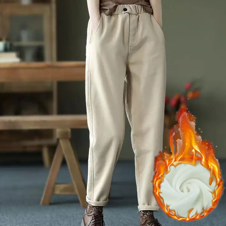 Women's Black Velvet Padded Harem Pants Winter Warm - Image 3