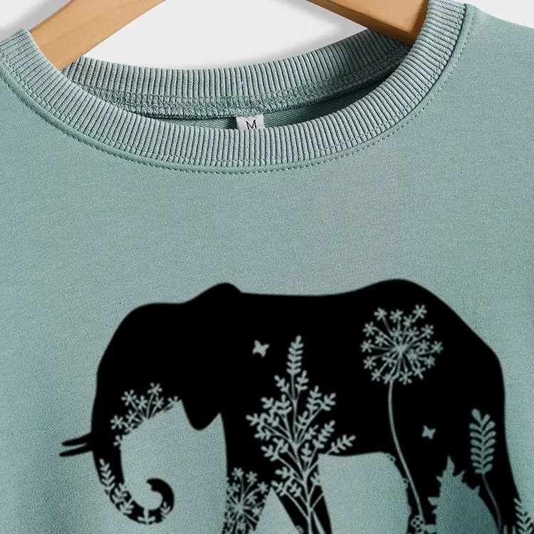 Women's Elephant Printed Long Sleeve Sweater Shirt - Image 16