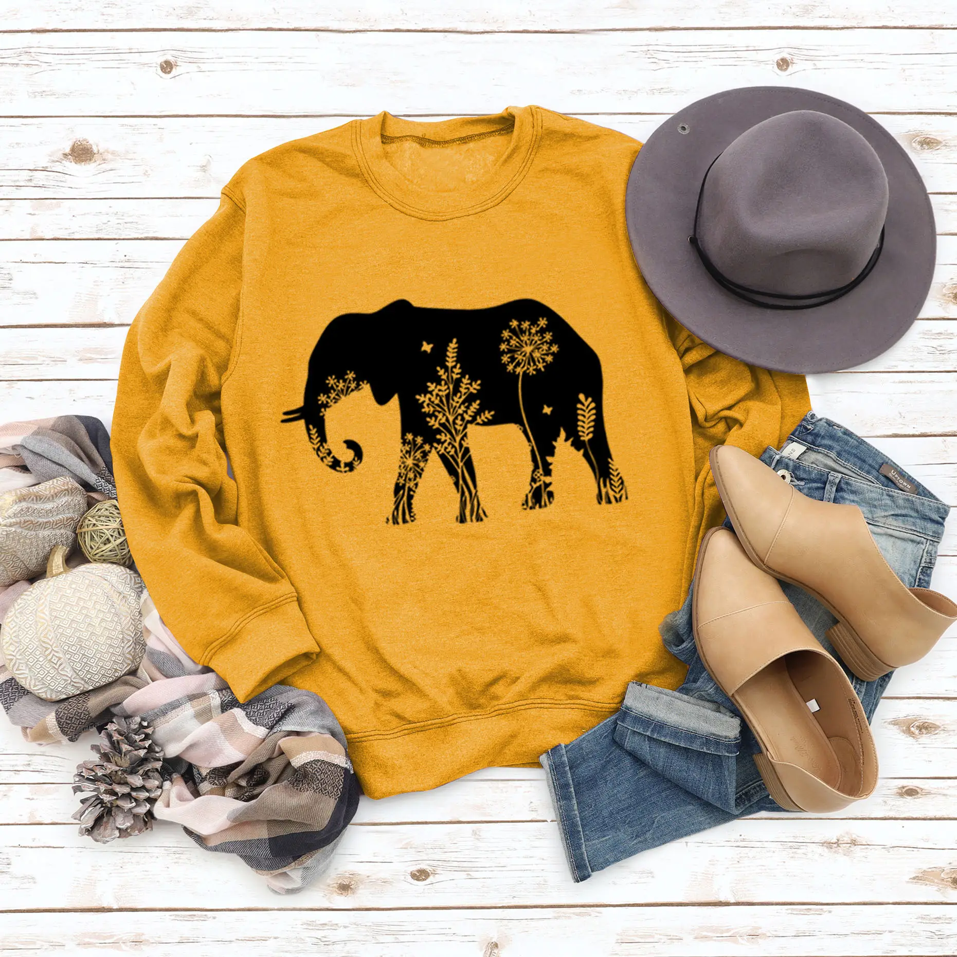 Women's Elephant Printed Long Sleeve Sweater Shirt - Image 4