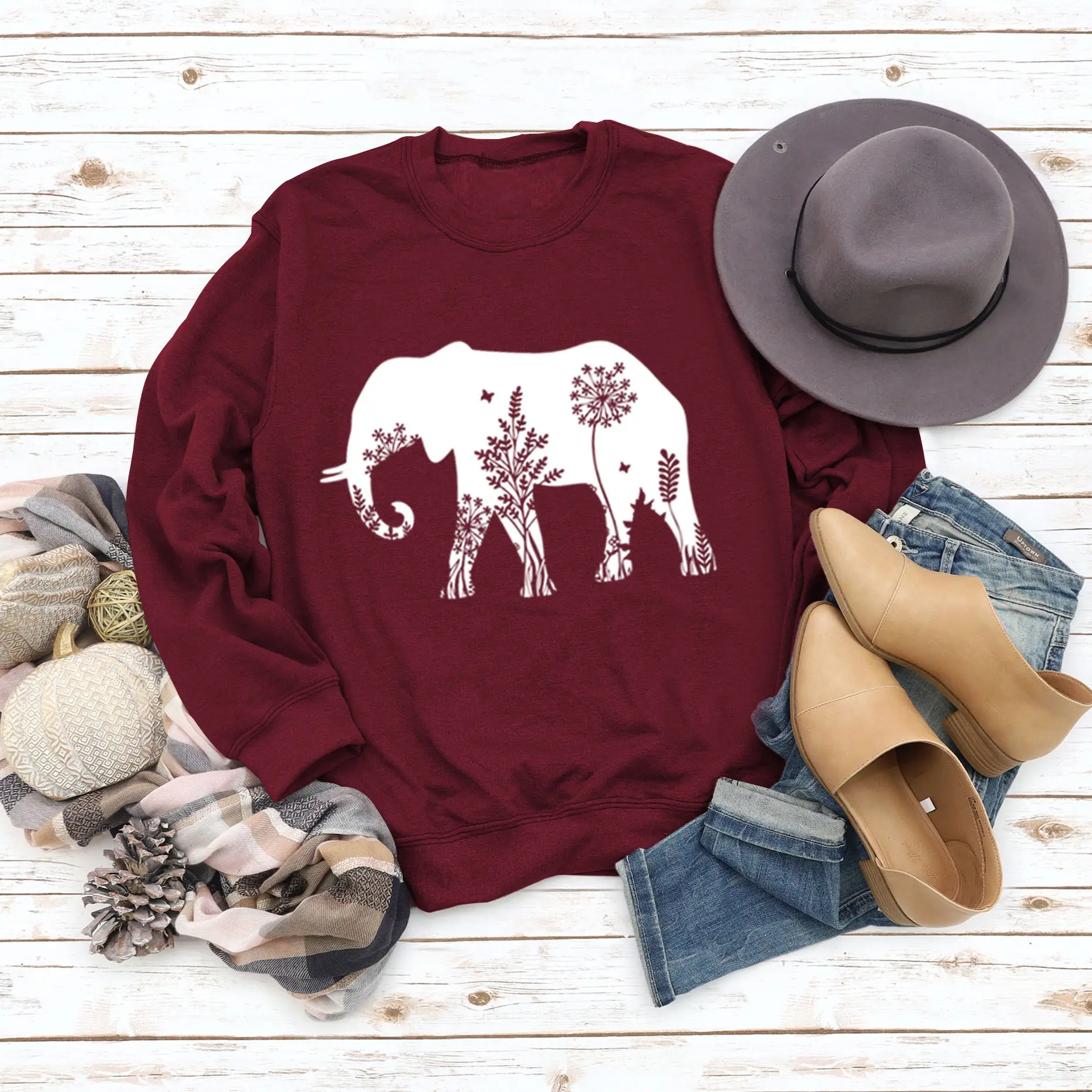 Women's Elephant Printed Long Sleeve Sweater Shirt - Image 6