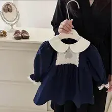 Girls' Navy Blue Bow Tie Vest Dress Set — feature 16