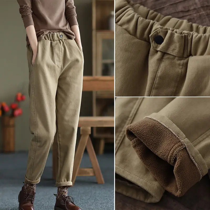 Women Black Fleece Lined Harem Pants Elastic Waist 2025 - Image 8