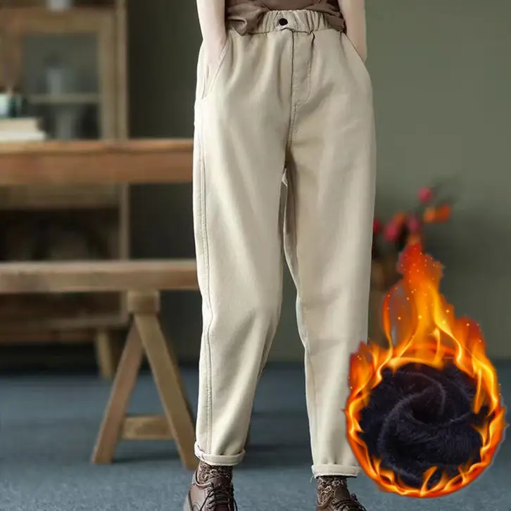 Women Black Fleece Lined Harem Pants Elastic Waist 2025 - Image 3
