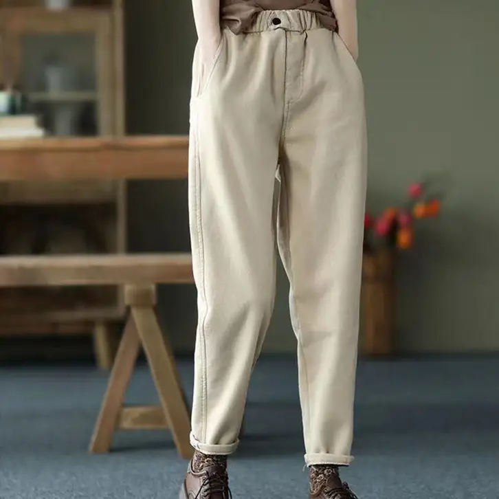 Women Black Fleece Lined Harem Pants Elastic Waist 2025 - Image 6