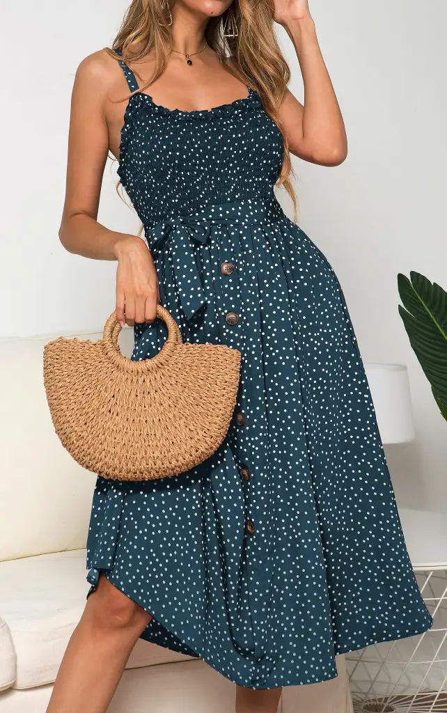 Row Button Ruffled Polka Dot Dress 966 - Image 6